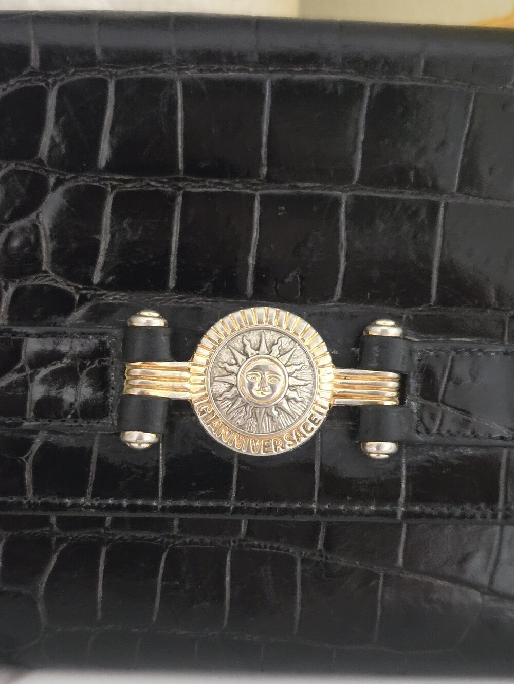 Vintage Gianni Versace Black Croc-Embossed Leather Long Wallet Clutch - Picture 2 of 15